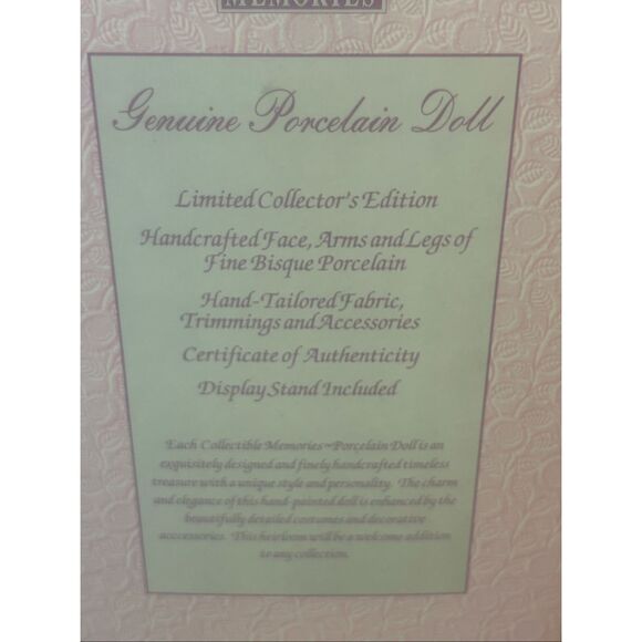Vtg Collectible Memories Genuine Porcelain Doll  Margaret (5745) - Picture 6 of 10
